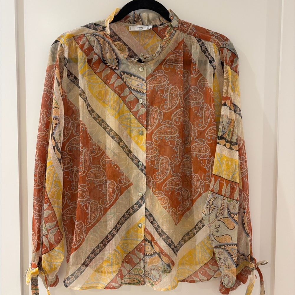 Mango Multicolor Paisley Ruffle Blouse